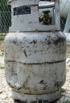 Dented propane cylinder