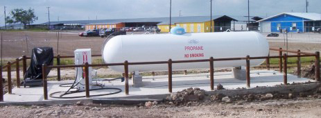 Propane tank protected from vehicular traffic
